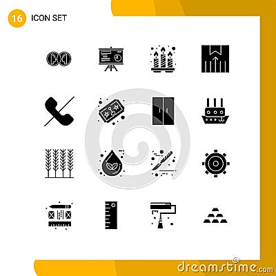 Pack of 16 creative Solid Glyphs of call, shipping services, graph, logistic, tray Vector Illustration