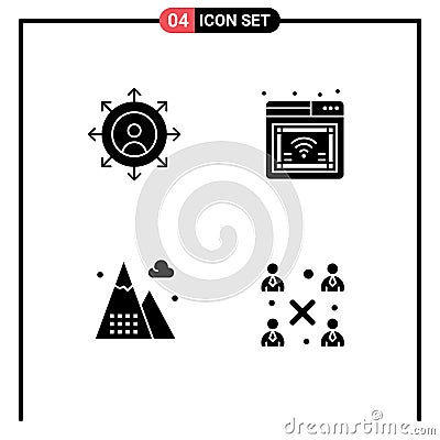 Pack of 4 creative Solid Glyphs of career, game, internet, wifi, nature Vector Illustration