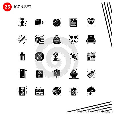Pack of 25 creative Solid Glyphs of diamond, student, bundle, staff, page Vector Illustration