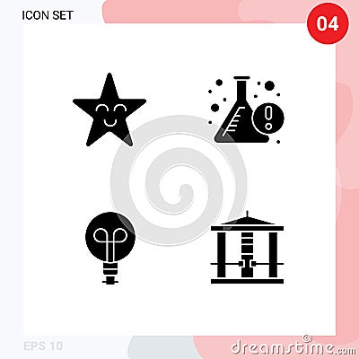 Pack of 4 creative Solid Glyphs of fable, design, beaker, info, halloween Vector Illustration