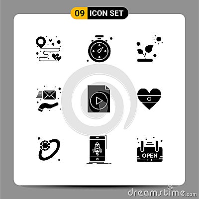 Pack of 9 creative Solid Glyphs of file, support, biology, hand, email Vector Illustration