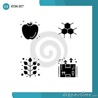 Pack of 4 creative Solid Glyphs of food, fall, summer, medical, plant Vector Illustration