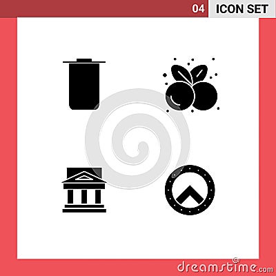 Pack of 4 creative Solid Glyphs of instagram, architecture, cherries, healthy food, court Vector Illustration