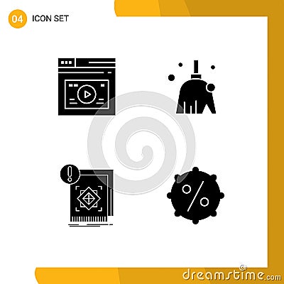 Modern Set of 4 Solid Glyphs and symbols such as internet, structure, website, clean, infrastructure Vector Illustration