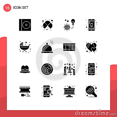 Pack of 16 creative Solid Glyphs of kids, reminder, protection, notification, earth Vector Illustration