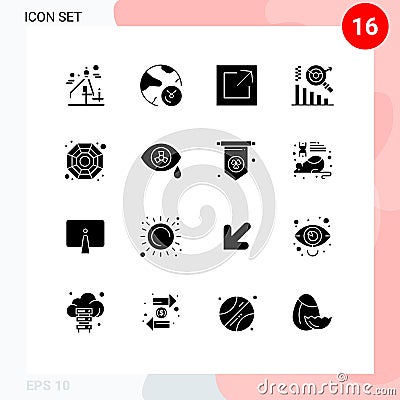 Pack of 16 creative Solid Glyphs of mutation, chinese, export, china, graph Vector Illustration