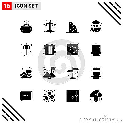 Pack of 16 creative Solid Glyphs of thanksgiving, protection, dubai, graduation, world Vector Illustration