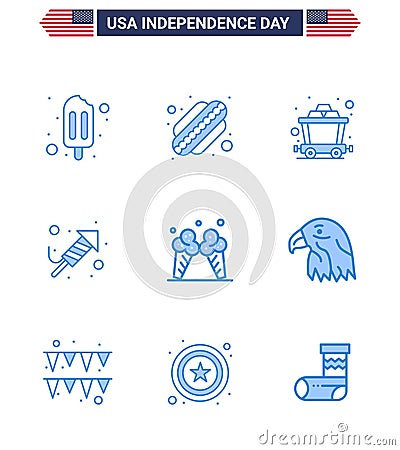 Pack of 9 creative USA Independence Day related Blues of animal; cream; rail; ice; day Vector Illustration