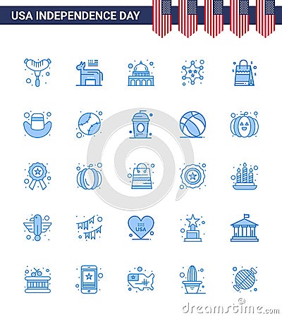 Pack of 25 creative USA Independence Day related Blues of usa; bag; madison; star; military Vector Illustration