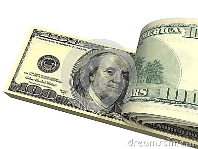 Pack of dollars with screwed bills isolated Stock Photo