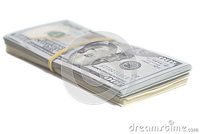 Pack of dollars tied with rubber band Stock Photo