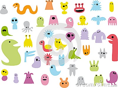 Pack of doodle monsters Vector Illustration