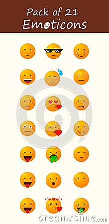 Pack of 21 Emoticons, Emojis Stock Photo