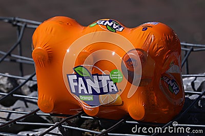 Pack of 6 Fanta, mini bottles, Fanta balls Editorial Stock Photo