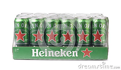 Pack of Heineken lager beer cans Editorial Stock Photo