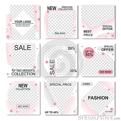 Pack for Instagram Info Sale Fashion Stories Vector Illustration