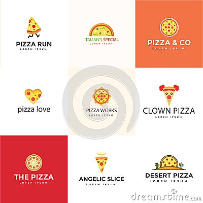 Pack Of Italian Pizza Logos Vector Vector Illustration