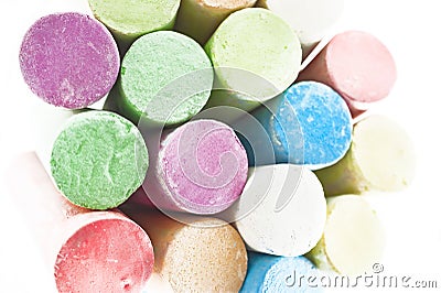 Pack of Jumbo Sidewalk Chalk, Assorted Colors on White Background. Top View Stock Photo