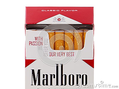 Pack of Marlboro Cigarettes, made by Philip Morris Editorial Stock Photo