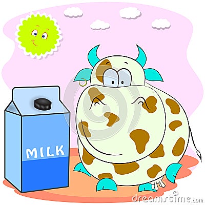A pack of milk with spotted cow. cartoon vector illustration. Vector Illustration