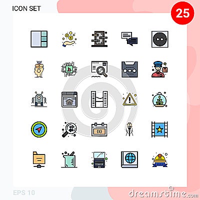 Pack of 25 Modern Filled line Flat Colors Signs and Symbols for Web Print Media such as brain, sousveillance, piercings, socket, Vector Illustration