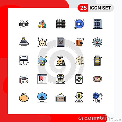 Pack of 25 Modern Filled line Flat Colors Signs and Symbols for Web Print Media such as drugs, gear, farm, settings, optimization Vector Illustration