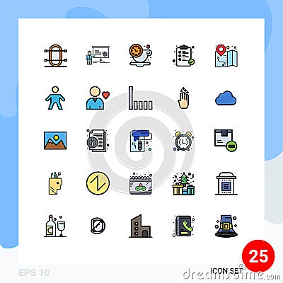 Pack of 25 Modern Filled line Flat Colors Signs and Symbols for Web Print Media such as report, medical, report, hospital, rest Vector Illustration
