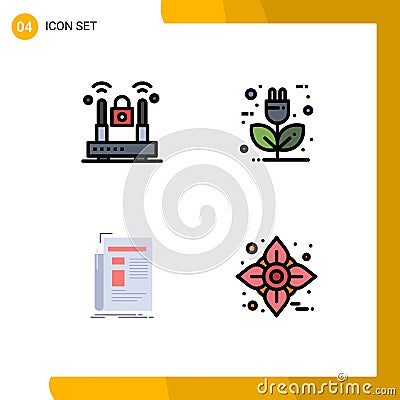 Pack of 4 Modern Filledline Flat Colors Signs and Symbols for Web Print Media such as crime, gazette, protection, eco, news Vector Illustration