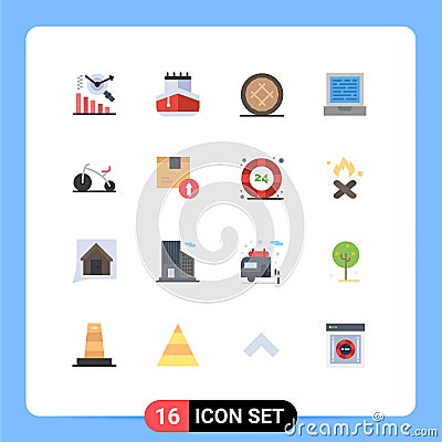 Modern Set of 16 Flat Colors Pictograph of infant, baby, cake, design, laptop Vector Illustration