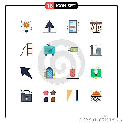 Pack of 16 Modern Flat Colors Signs and Symbols for Web Print Media such as kindergarten, baby, file, entertainment, play Vector Illustration