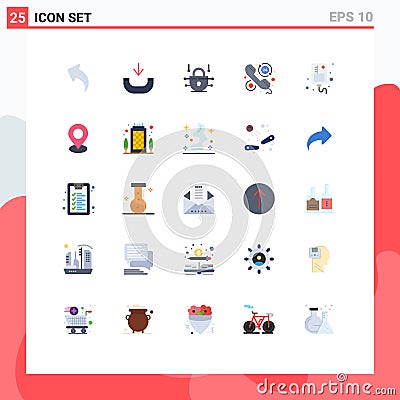 Pack of 25 Modern Flat Colors Signs and Symbols for Web Print Media such as medical, infusion, network security, drip, hours Vector Illustration