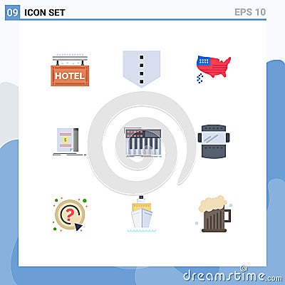 Pack of 9 Modern Flat Colors Signs and Symbols for Web Print Media such as synthesiser, keyboard, thanksgiving, synth, money Vector Illustration