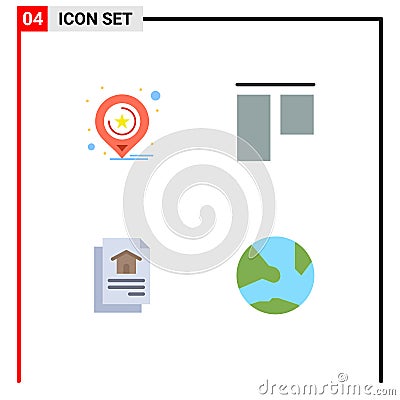 Pack of 4 Modern Flat Icons Signs and Symbols for Web Print Media such as location, house, business, vertical, develop Vector Illustration