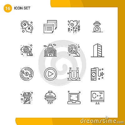 Pack of 16 Modern Outlines Signs and Symbols for Web Print Media such as cyber, weight, affection, weighing, machine Vector Illustration