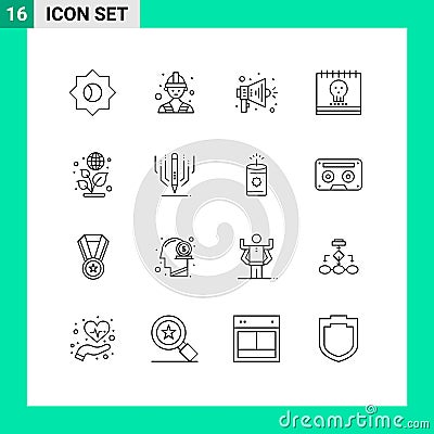 Pack of 16 Modern Outlines Signs and Symbols for Web Print Media such as digital art, day, speaker, earth, holiday Vector Illustration