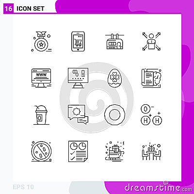 Editable Vector Line Pack of 16 Simple Outlines of person, employee, chair lift, direction, arrows Vector Illustration