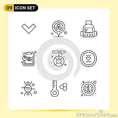 Pack of 9 Modern Outlines Signs and Symbols for Web Print Media such as rescue, help, school, camping, data Vector Illustration