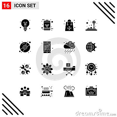 Solid Glyph Pack of 16 Universal Symbols of joystick, control pad, power, control, holidays Vector Illustration