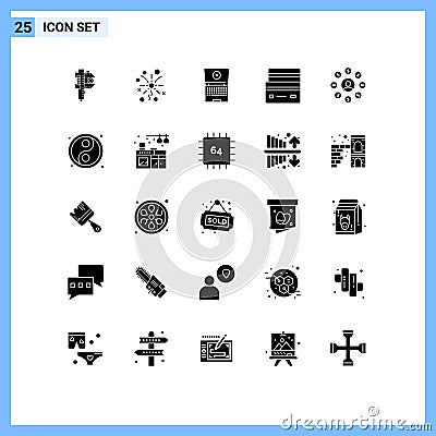 Pack of 25 Modern Solid Glyphs Signs and Symbols for Web Print Media such as money, shopping, laptop, payment, credit Vector Illustration