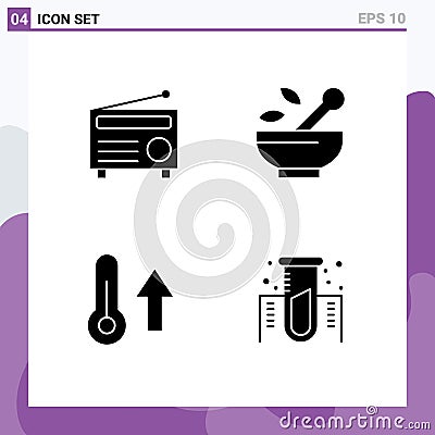 Pack of Modern Solid Glyphs Signs and Symbols for Web Print Media such as radio, meteorology, media, medicine, thermometer Vector Illustration