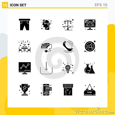 16 User Interface Solid Glyph Pack of modern Signs and Symbols of serving, web, idea, speed, street Vector Illustration