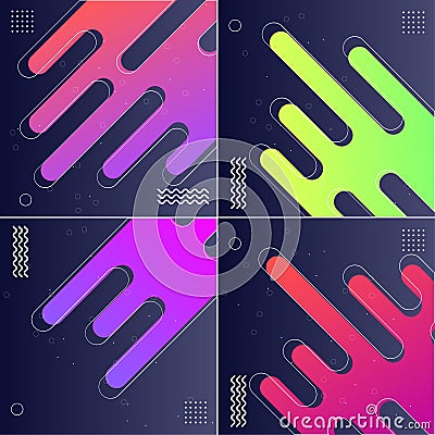 Pack of 4 Modish Style Abstractions in Color Vector Illustrations Vector Illustration