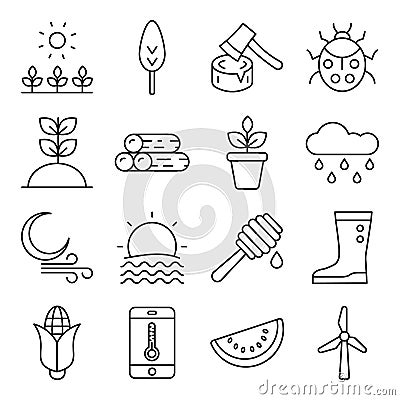 Pack of Nature and Agriculture Linear Icons Vector Illustration