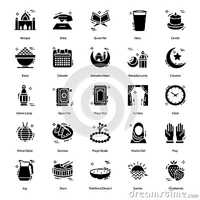 Pack of Ramadan Glyph Icons Vector Illustration