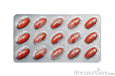 Pack of red pills, tablets, capsules Stock Photo