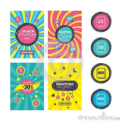 In pack sheets icons. Quantity per package. Vector Illustration