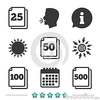 In pack sheets icons. Quantity per package. Vector Illustration