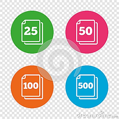 In pack sheets icons. Quantity per package. Vector Illustration