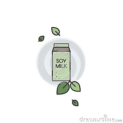 Pack of Soy Milk with Green Leafs Vector Illustration