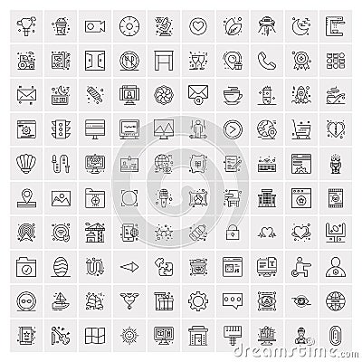 Pack of 100 Universal Line Icons for Mobile and Web Vector Illustration